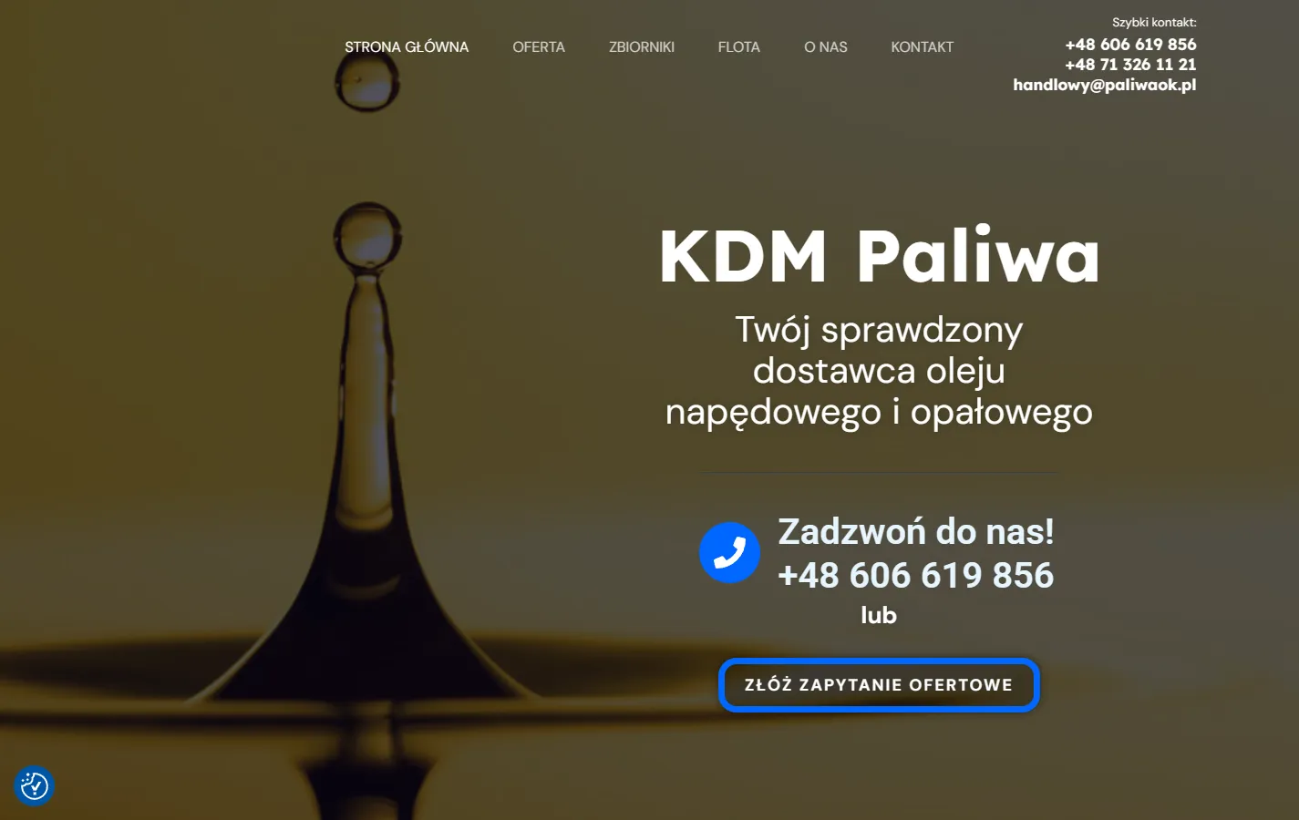 Sekcja otwierająca strony paliwaok.pl na dużym ekranie